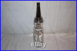 Vintage Standard Service Motor Oil Embossed Glass Bottle WithMetal Spout Can Sign