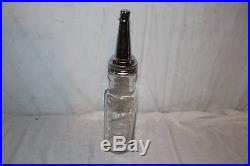 Vintage Standard Service Motor Oil Embossed Glass Bottle WithMetal Spout Can Sign