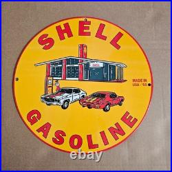 Vintage Station Shell 1955 Old Us Gasoline Oil Gas Pump Enamel Porcelain Sign