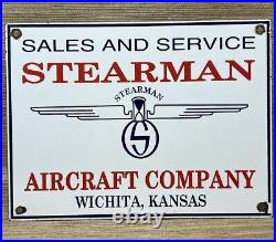 Vintage Stearman Aircraft Porcelain Sign Trainers Airplane Gas Oil Hangar Boeing