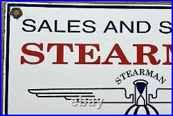 Vintage Stearman Aircraft Porcelain Sign Trainers Airplane Gas Oil Hangar Boeing