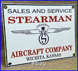 Vintage Stearman Aircraft Porcelain Sign Trainers Airplane Gas Oil Hangar Boeing