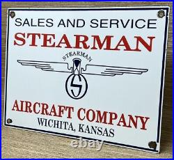 Vintage Stearman Aircraft Porcelain Sign Trainers Airplane Gas Oil Hangar Boeing