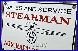 Vintage Stearman Aircraft Porcelain Sign Trainers Airplane Gas Oil Hangar Boeing