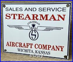 Vintage Stearman Aircraft Porcelain Sign Trainers Airplane Gas Oil Hangar Boeing