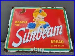 Vintage Sunbeam Bread Porcelain Sign Bakery Kitchen Food Advertising Gas Oil