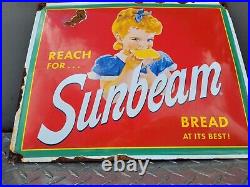 Vintage Sunbeam Bread Porcelain Sign Bakery Kitchen Food Advertising Gas Oil