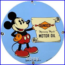 Vintage Sunoco Disney Mickey Mouse Porcelain Sign Pump Plate Gas Station Oil