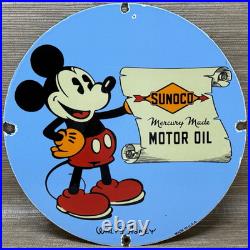 Vintage Sunoco Disney Mickey Mouse Porcelain Sign Pump Plate Gas Station Oil