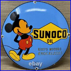 Vintage Sunoco Disney Mickey Mouse Porcelain Sign Pump Plate Gas Station Oil Vintage Sunoco Disney Mickey Mouse Porcelain Sign Pump Plate Gas Station Oil
