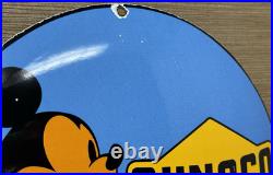 Vintage Sunoco Disney Mickey Mouse Porcelain Sign Pump Plate Gas Station Oil Vintage Sunoco Disney Mickey Mouse Porcelain Sign Pump Plate Gas Station Oil