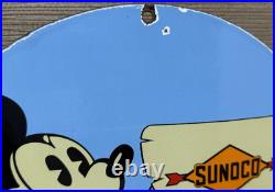 Vintage Sunoco Disney Mickey Mouse Porcelain Sign Pump Plate Gas Station Oil