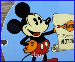 Vintage Sunoco Disney Mickey Mouse Porcelain Sign Pump Plate Gas Station Oil