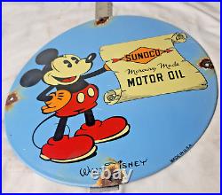 Vintage Sunoco Disney Mickey Mouse Porcelain Sign Pump Plate Gas Station Oil