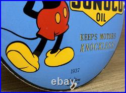 Vintage Sunoco Disney Mickey Mouse Porcelain Sign Pump Plate Gas Station Oil Vintage Sunoco Disney Mickey Mouse Porcelain Sign Pump Plate Gas Station Oil