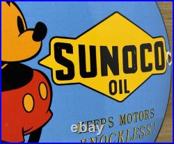 Vintage Sunoco Disney Mickey Mouse Porcelain Sign Pump Plate Gas Station Oil Vintage Sunoco Disney Mickey Mouse Porcelain Sign Pump Plate Gas Station Oil