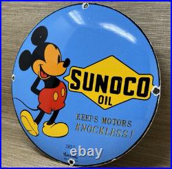 Vintage Sunoco Disney Mickey Mouse Porcelain Sign Pump Plate Gas Station Oil Vintage Sunoco Disney Mickey Mouse Porcelain Sign Pump Plate Gas Station Oil