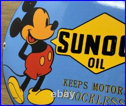 Vintage Sunoco Disney Mickey Mouse Porcelain Sign Pump Plate Gas Station Oil Vintage Sunoco Disney Mickey Mouse Porcelain Sign Pump Plate Gas Station Oil