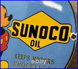 Vintage Sunoco Disney Mickey Mouse Porcelain Sign Pump Plate Gas Station Oil Vintage Sunoco Disney Mickey Mouse Porcelain Sign Pump Plate Gas Station Oil