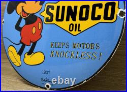 Vintage Sunoco Disney Mickey Mouse Porcelain Sign Pump Plate Gas Station Oil Vintage Sunoco Disney Mickey Mouse Porcelain Sign Pump Plate Gas Station Oil