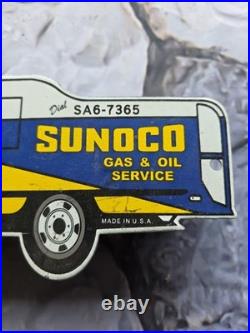 Vintage Sunoco Gas And Oil Service Tanker Porcelain Sign 12×5