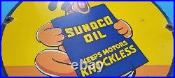 Vintage Sunoco Gasoline Porcelain Pluto Walt Disney Motor Oil Pump Plate Sign