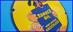 Vintage Sunoco Gasoline Porcelain Pluto Walt Disney Motor Oil Pump Plate Sign