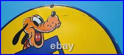 Vintage Sunoco Gasoline Porcelain Pluto Walt Disney Motor Oil Pump Plate Sign