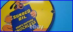 Vintage Sunoco Gasoline Porcelain Pluto Walt Disney Motor Oil Pump Plate Sign