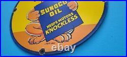 Vintage Sunoco Gasoline Porcelain Pluto Walt Disney Motor Oil Pump Plate Sign