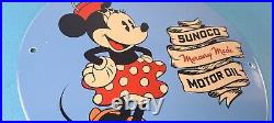 Vintage Sunoco Gasoline Porcelain Sign Walt Disney Minnie Mouse Gas Pump Sign