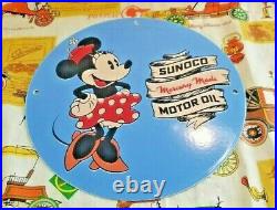 Vintage Sunoco Gasoline Porcelain Walt Disney Minnie Mouse Gas Oil Service Sign