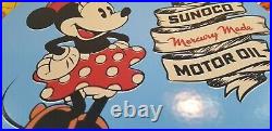 Vintage Sunoco Gasoline Porcelain Walt Disney Minnie Mouse Gas Oil Service Sign