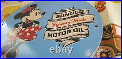 Vintage Sunoco Gasoline Porcelain Walt Disney Minnie Mouse Gas Oil Service Sign