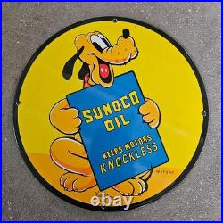 Vintage Sunoco Keeps Motors Old Us Gasoline Oil Gas Pump Enamel Porcelain Sign