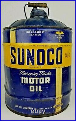 Vintage Sunoco Mercury Made Motor Oil 5 Gallon Metal Can Container Advertisement