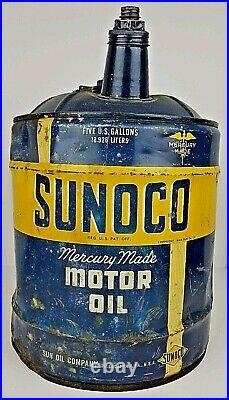 Vintage Sunoco Mercury Made Motor Oil 5 Gallon Metal Can Container Advertisement