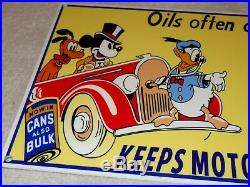 Vintage Sunoco Oil Mickey Mouse, Donald Duck & Pluto 12 Metal Gasoline Sign Gas