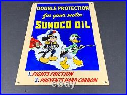 Vintage Sunoco Oil Mickey Mouse, Donald Duck Protection 12 Metal Gasoline Sign
