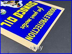 Vintage Sunoco Oil Mickey Mouse, Donald Duck Protection 12 Metal Gasoline Sign