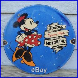 Vintage Sunoco Porcelain Sign Minnie Mouse Disney Mickey Donald Gas Oil