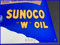 Vintage Sunoco W Oil Advertising 12 Metal Donald Duck Walt Disney Gas Sign
