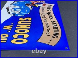 Vintage Sunoco W Oil Advertising 12 Metal Donald Duck Walt Disney Gas Sign