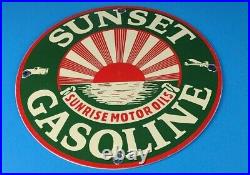 Vintage Sunset Gasoline Porcelain Gas Motor Oil Service Station Pump Plate Sign