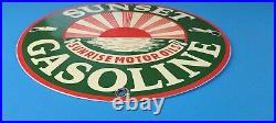 Vintage Sunset Gasoline Porcelain Gas Motor Oil Service Station Pump Plate Sign