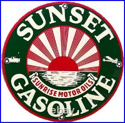 Vintage Sunset Gasoline Porcelain Sign Service Gas Station Sunrise Motor Oil