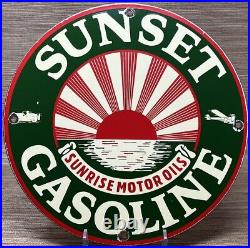 Vintage Sunset Gasoline Porcelain Sign Service Gas Station Sunrise Motor Oil