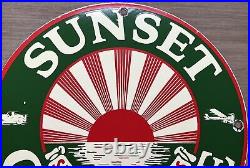 Vintage Sunset Gasoline Porcelain Sign Service Gas Station Sunrise Motor Oil