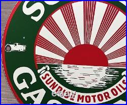 Vintage Sunset Gasoline Porcelain Sign Service Gas Station Sunrise Motor Oil