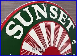 Vintage Sunset Gasoline Porcelain Sign Service Gas Station Sunrise Motor Oil